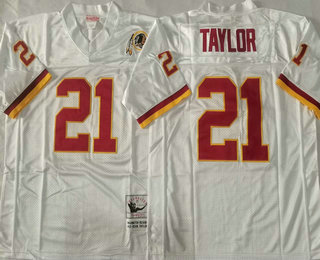 Men's Washington Redskins #21 Sean Taylor White With Patch Throwback Stitched Jersey