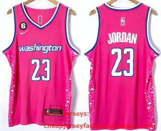 Men's Washington Wizards #23 Michael Jordan 2022 Pink City Edition With 6 Patch Stitched Jersey
