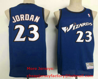 Men's Washington Wizards #23 Michael Jordan Blue Hardwood Classics Swingman Throwback Jersey 01