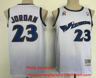 Men's Washington Wizards #23 Michael Jordan White Hardwood Classics Swingman Throwback Jersey 01