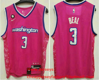 Men's Washington Wizards #3 Bradley Beal 2022 Pink City Edition With 6 Patch Stitched Jersey