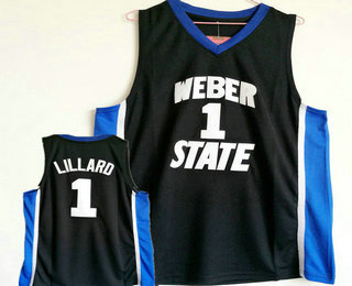 Men's Weber State University #1 Damian Lillard Black College Basketball Retro Swingman Stitched NCAA Jersey