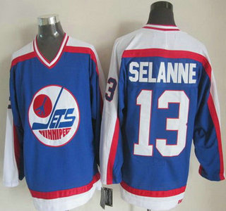 Men's Winnipeg Jets #13 Teemu Selanne 1979-80 Blue CCM Vintage Throwback Jersey