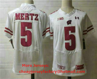 Men's Wisconsin Badgers #5 Graham Mertz White College Football Jersey