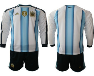 Mens Argentina National Blank 2026 World Cup Soccer Home White Long Sleeve Team Jersey Suit