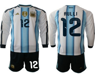 Mens Argentina National Team #12 Geronimo Rulli 2026 World Cup Soccer Home White Long Sleeve Jersey Suit