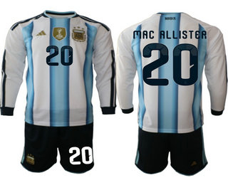 Mens Argentina National Team #20 Alexis Mac Allister 2026 World Cup Soccer Home White Long Sleeve Jersey Suit