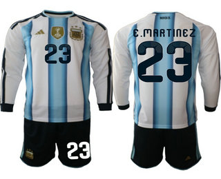 Mens Argentina National Team #23 Emiliano Martinez 2026 World Cup Soccer Home White Long Sleeve Jersey Suit
