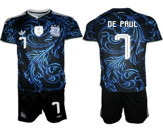 Mens Argentina National Team #7 Rodrigo De Paul Black Away 2026 World Cup Soccer Jersey Suit