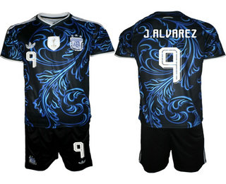 Mens Argentina National Team #9 Julian Alvarez Black Away 2026 World Cup Soccer Jersey Suit