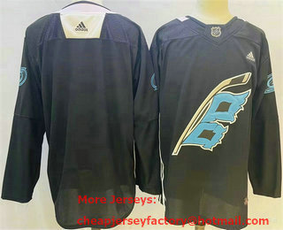 Mens Carolina Hurricanes Blank 2022 Black Warm up Stitched Jersey