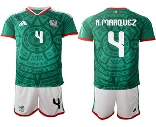 Mens Mexico #4 Rafael Marquez 2026 World Cup Home Green Soccer Jersey Suit