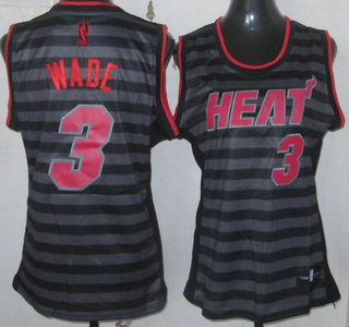 Miami Heat #3 Dwyane Wade Grey With Black Strip Revolution 30 Swingman Womens Jersey