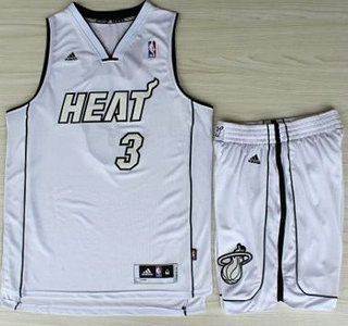 Miami Heat 3 Dwyane Wade White Silver Number Revolution 30 Jerseys Shorts NBA Suits
