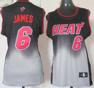 Miami Heat #6 LeBron James Black Grey Revolution 30 Swingman Womens Jersey