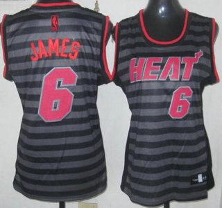 Miami Heat #6 LeBron James Grey With Black Strip Revolution 30 Swingman Womens Jersey
