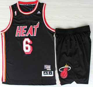 Miami Heat 6 LeBron Jamest Black Hardwood Classics Revolution 30 Swingman Jerseys Shorts NBA Suits