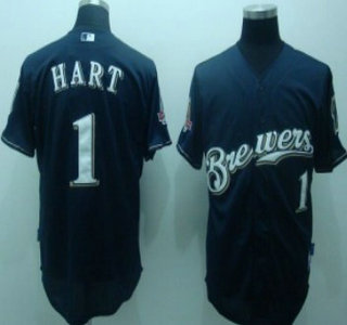 Milwaukee Brewers 1 Corey Hart Navy Blue Jersey