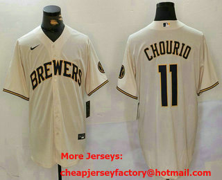 Milwaukee Brewers #11 Jackson Chourio Cream Stitched Cool Base Nike Jersey
