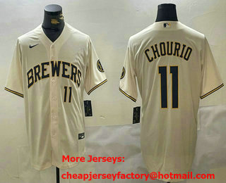 Milwaukee Brewers #11 Jackson Chourio Number Cream Stitched Cool Base Nike Jersey
