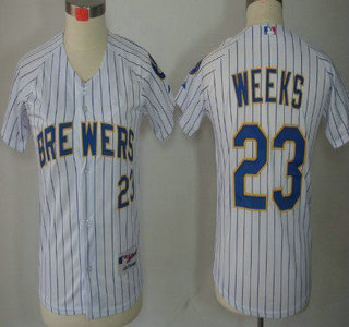 Milwaukee Brewers #23 Rickie Weeks White Pinstripe Kids Jersey