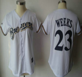 Milwaukee Brewers #23 Weeks White Womens Jersey