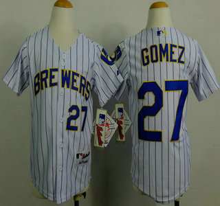 Milwaukee Brewers #27 Carlos Gomez White Pinstripe Kids Jersey