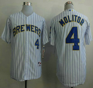 Milwaukee Brewers #4 Paul Molitor White Pinstripe Jersey