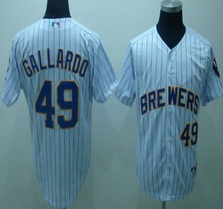 Milwaukee Brewers 49 Yovani Gallardo White Pinstripe Jersey