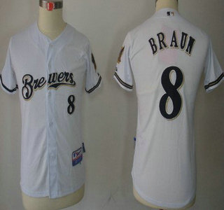 Milwaukee Brewers #8 Ryan Braun White Kids Jersey