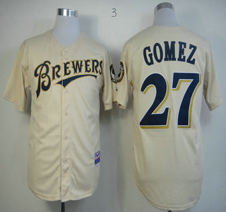 Milwaukee Brewers 27 Carlos Gomez Cream Jersey