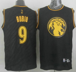 Minnesota Timberwolves #9 Ricky Rubio Revolution 30 Swingman 2014 Black With Gold Jersey
