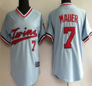 Minnesota Twins #7 Joe Mauer Light Blue Throwback Jersey