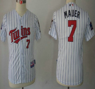 Minnesota Twins #7 Joe Mauer White Pinstripe Kids Jersey