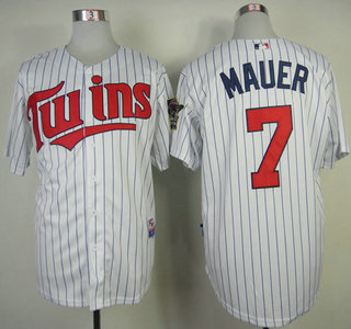 Minnesota Twins #7 Joe Mauer White With Blue Strip Jersey