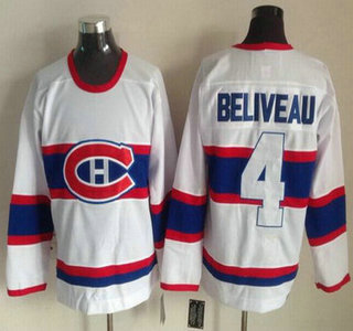 Montreal Canadiens #4 Jean Beliveau White Throwback CCM Jersey