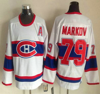 Montreal Canadiens #79 Andrei Markov White Throwback CCM Jersey