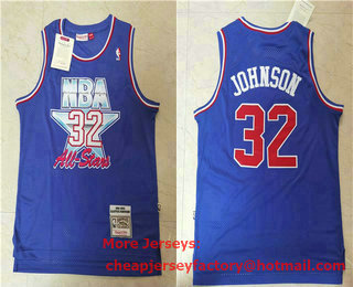 NBA 1991-1992 All-Star #32 Magic Johnson Blue Hardwood Classics Soul Swingman Throwback Jersey