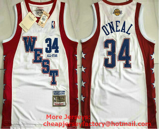 NBA 2004 All-Star Los Angeles Lakers #34 Shaquille O'Neal White Hardwood Classics Soul AU Throwback Jersey