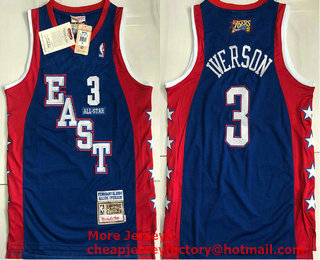 NBA 2004 All-Star Philadelphia 76ers 3 Allen Iverson Blue Hardwood Classics Soul AU Throwback Jersey