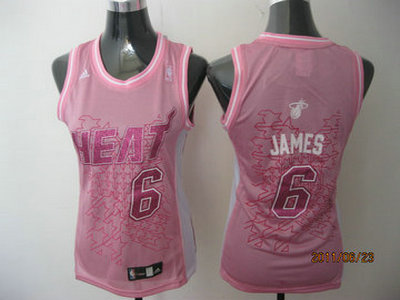 NBA women Miami Heat 6 James pink jerseys