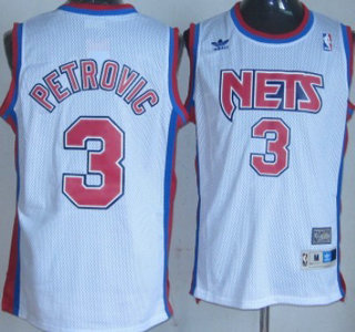 New Jersey Nets #3 Drazen Petrovic White Hardwood Classics Soul Swingman Throwback Jersey