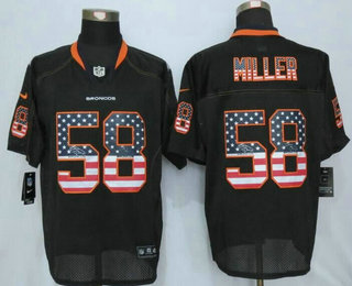 New Nike Denver Broncos 58 Miller USA Flag Fashion Black Elite Jerseys