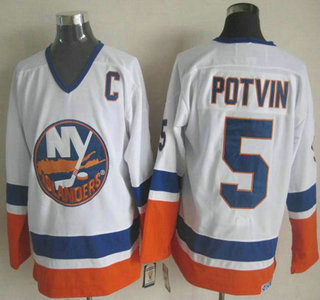 New York Islanders #5 Denis Potvin White Throwback CCM Jersey