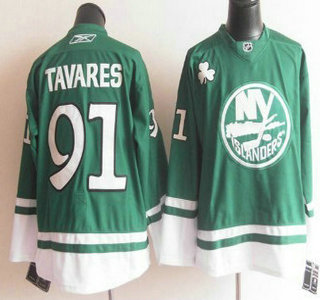 New York Islanders #91 John Tavares St. Patrick's Day Green Jersey