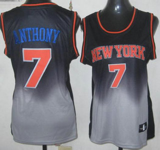 New York Knicks #7 Carmelo Anthony Black Grey Revolution 30 Swingman Womens Jersey
