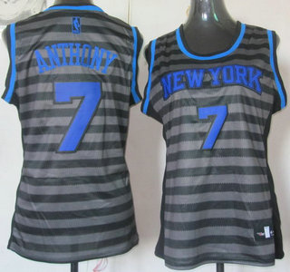 New York Knicks #7 Carmelo Anthony Grey With Black Strip Revolution 30 Swingman Womens Jersey