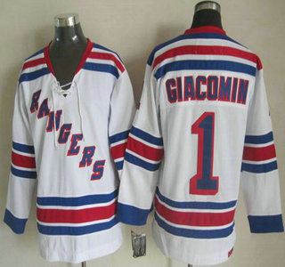 Men's New York Rangers #1 Eddie Giacomin White CCM Vintage Throwback Jersey