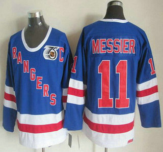 New York Rangers #11 Mark Messier Light Blue 75TH Throwback CCM Jersey