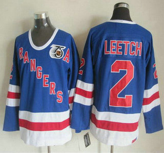 New York Rangers #2 Brian Leetch Light Blue 75TH Throwback CCM Jersey